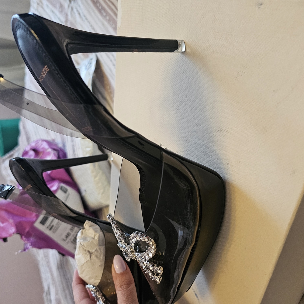 Clear Platform Heels with Rhinestone Bow